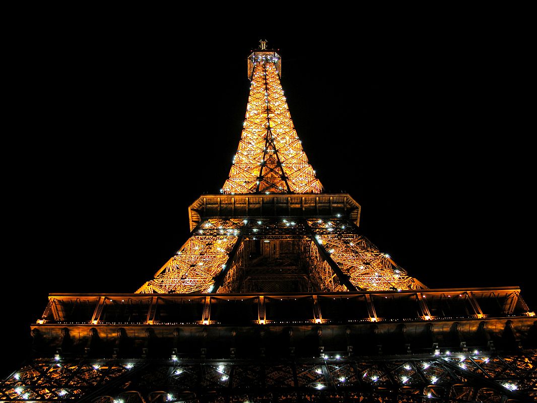 Paris 11 Evening Lights On Eiffel Tower From Below 